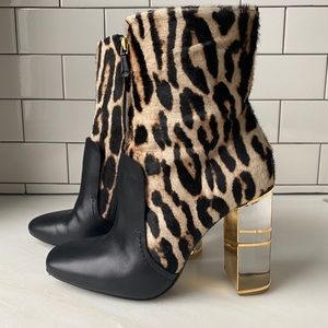 Roberto Cavalli ankle boots leopard & lucite RARE